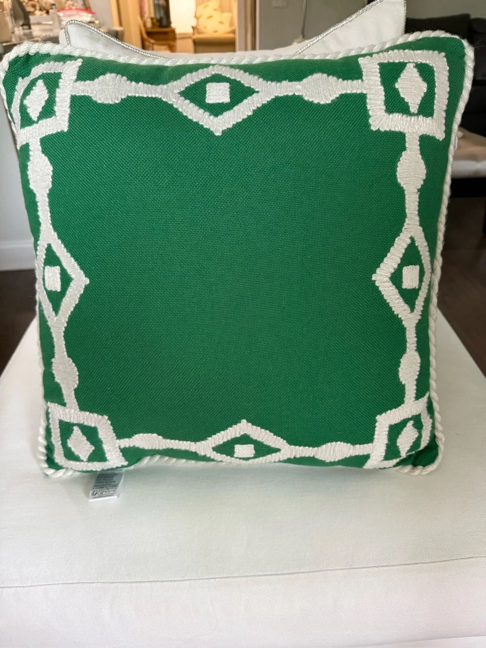 New! ANTHROPOLOGIE Greek Key Embroidered Indoor/ Outdoor Pillow 20 inch Square